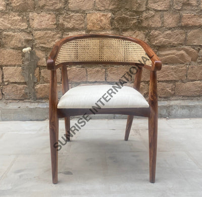 Sheesham wood restaurant cafe accent arm chair with rattan cane work & seat cushion! Home & Living:Furniture:Living