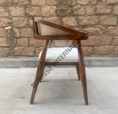 Sheesham wood restaurant cafe accent arm chair with rattan cane work & seat cushion! Home & Living:Furniture:Living