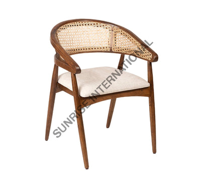 Sheesham Wood Restaurant Cafe Accent Arm Chair With Rattan Cane Work & Seat Cushion ! Home