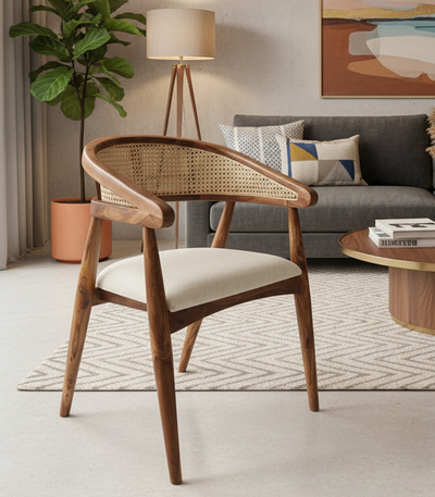 Sheesham wood restaurant cafe accent arm chair with rattan cane work & seat cushion !