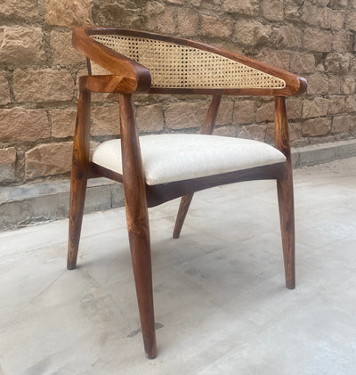 Sheesham wood restaurant cafe accent arm chair with rattan cane work & seat cushion !