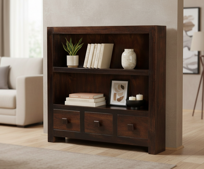 Shelves - Contemporary wooden bookcase book rack (3 drawers) (Walnut Shade) !
