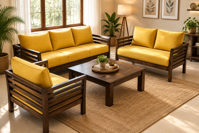 6 seater wooden sofa set