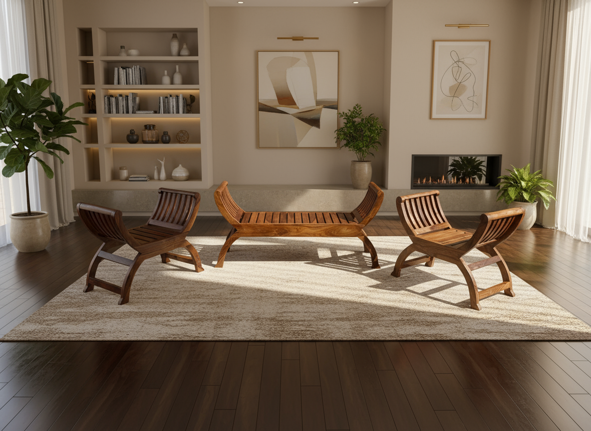 Sofa set - Wooden living room bench / stool  (Set of 3)