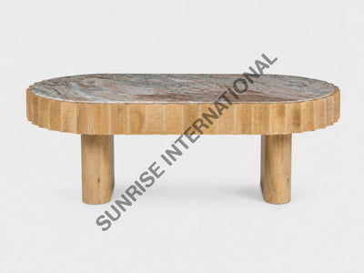 Mango wood coffee table with marble top in Natural Mango Shade front view