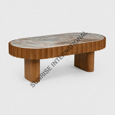 Mango wood coffee table with marble top in Honey T/B Stain