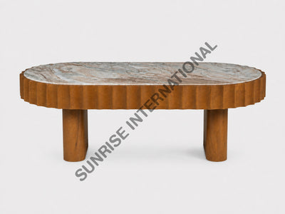 Solid wood coffee table with marble top in Honey T/B Stain front view