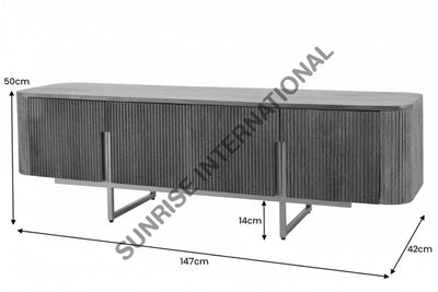 Gray sideboard with dimensions on a white background