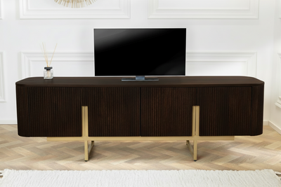 Solid Mango Wood TV Cabinet with Metal Frame Legs