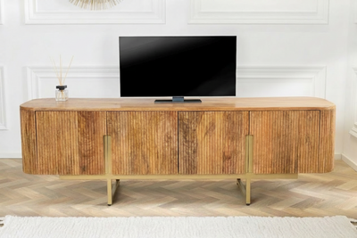 Solid Mango Wood TV Cabinet with Metal Frame Legs