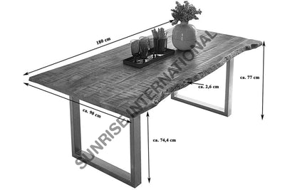 Solid Mango live edge slab dining table with U shape Metal legs