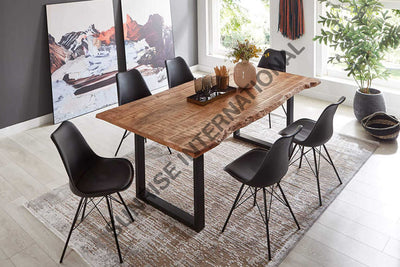 Solid Mango live edge slab dining table with U shape Metal legs