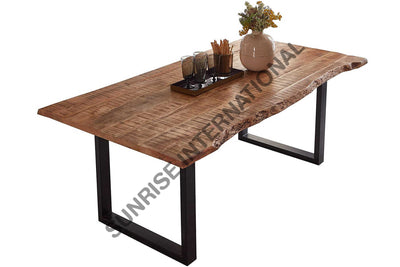 Solid Mango live edge slab dining table with U shape Metal legs