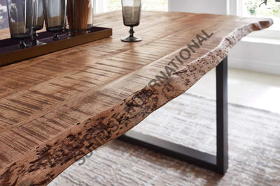 Solid Mango live edge slab dining table with U shape Metal legs