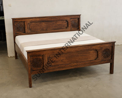 Solid Sheesham wood King size bed with carved headboard and footboard