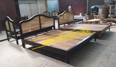 wooden rattan cane bed