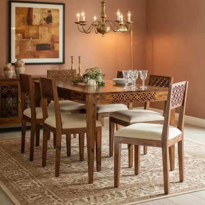 Solid Sheesham Wood Designer Dining table with Cushioned Chair & Bench furniture set - CHOOSE YOUR COMBINATION