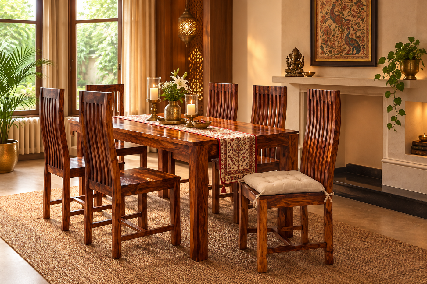 Solid Sheesham Wood Dining table with 6 chairs furniture set !