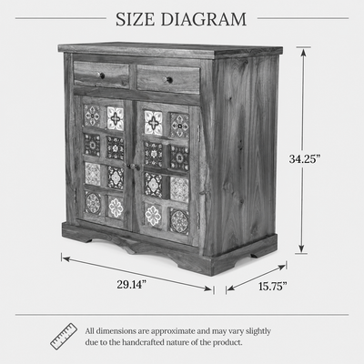 Solid Sheesham Wood Sideboard Cabinet with Ceramic Tiles