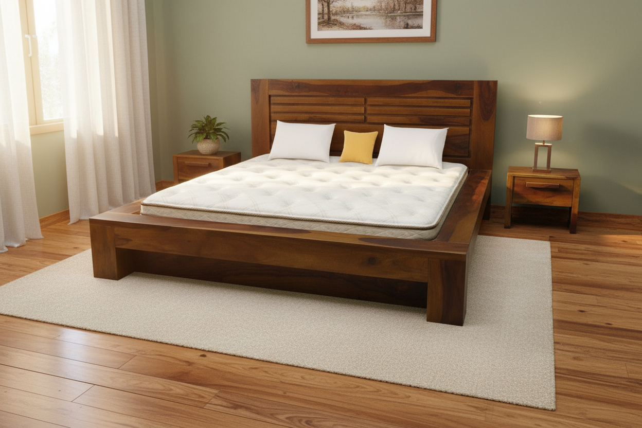 Solid Sheesham Wood Storage Bed with Drawers – King & Queen