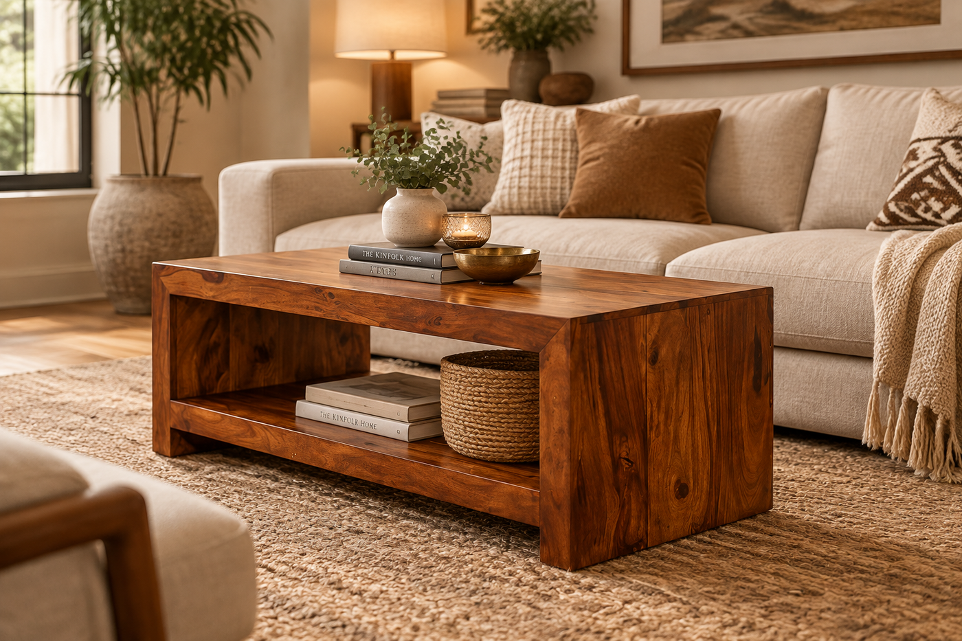 Wooden Coffee Table & Center Table with Bottom Shelf