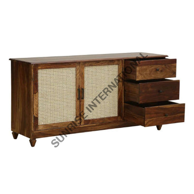 Solid Sheesham Wood Sideboard Cabinet With Rattan Cane Work! Home & Living:furniture:living