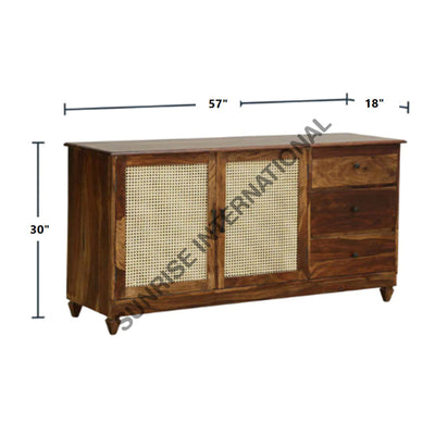 Solid Sheesham Wood Sideboard Cabinet With Rattan Cane Work! Home & Living:furniture:living