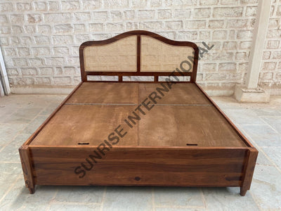 Sheesham wood bedside tables with rattan cane drawer fronts