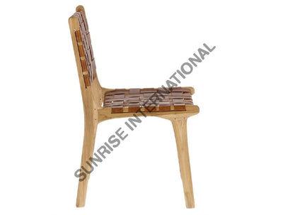 Solid Acacia Wood Dining Chair With Woven Genuine Leather ! Home & Living:furniture:dining Room