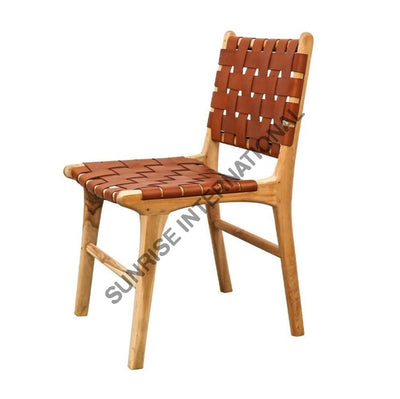 Solid Acacia Wood Dining Chair With Woven Genuine Leather ! Home & Living:furniture:dining Room