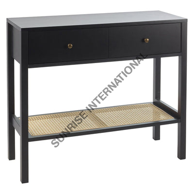 Solid Sheesham Wood Console table Dressing table Hallway table with rattan cane bottom shelf (2 drawers) Home &