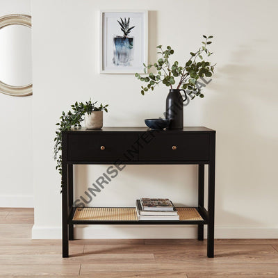 Solid Sheesham Wood Console table Dressing table Hallway table with rattan cane bottom shelf (2 drawers) Home &