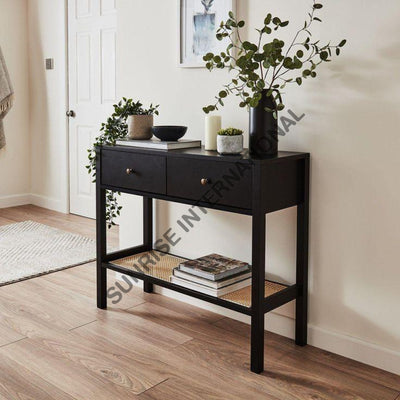 Solid Sheesham Wood Console table Dressing table Hallway table with rattan cane bottom shelf (2 drawers) Home &