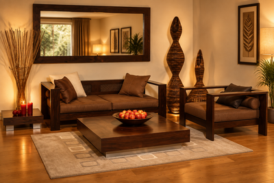 wooden sofa set in living room
