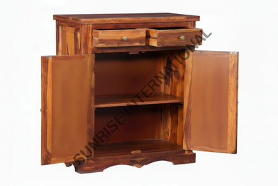 Solid sheesham wood sideboard cabinet with artistic ceramic tiles