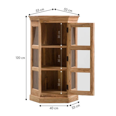 Solid wood 4ft corner curio display glass cabinet - crockery cabinet - bookshelf