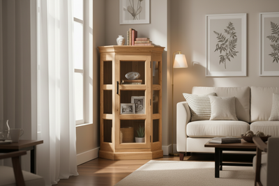 Solid wood 4ft corner curio display glass cabinet - crockery cabinet - bookshelf