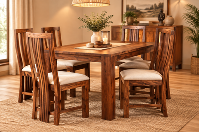 Solid wood 7 pcs Dining Set  -  1 Rectangular table + 6 cushioned chair set !
