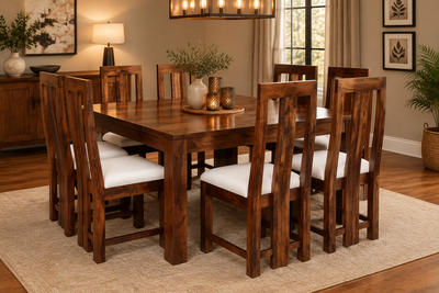 Solid wood 9 pcs Dining Set  -  1 Square table + 8 chairs !