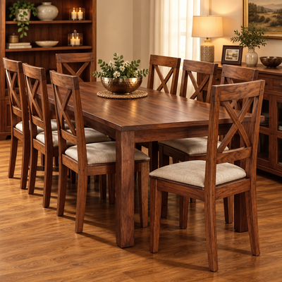Solid wood 9 pcs Dining Set  -  1 table + 8 chairs !