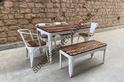 Solid wood + Metal Dining table with 4 chairs & 1 bench outdoor furniture set for Home Restaurant & café Home &