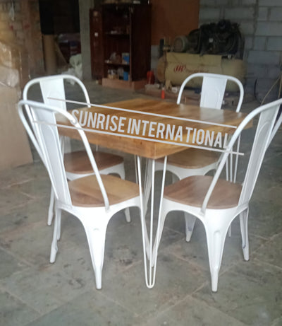 Solid wood + Metal Dining table with 4 stackable chairs furniture set for Restaurant & café