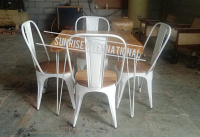 Solid wood + Metal Dining table with 4 stackable chairs furniture set for Restaurant & café