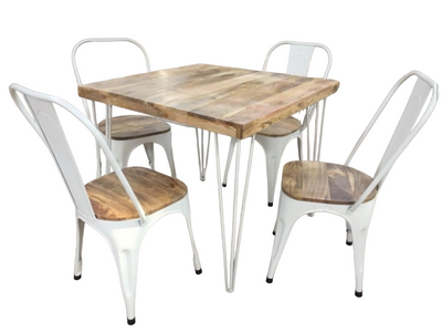 Solid wood + Metal Dining table with 4 stackable chairs furniture set for Restaurant & café