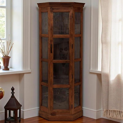 Solid wood corner curio display glass cabinet - crockery cabinet - bookshelf