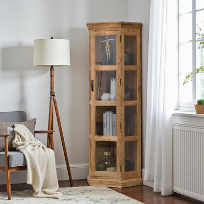 Solid wood corner curio display glass cabinet - crockery cabinet - bookshelf