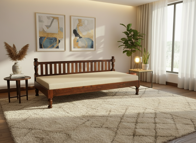 Solid wood daybed diwan divan with mattress and bolsters