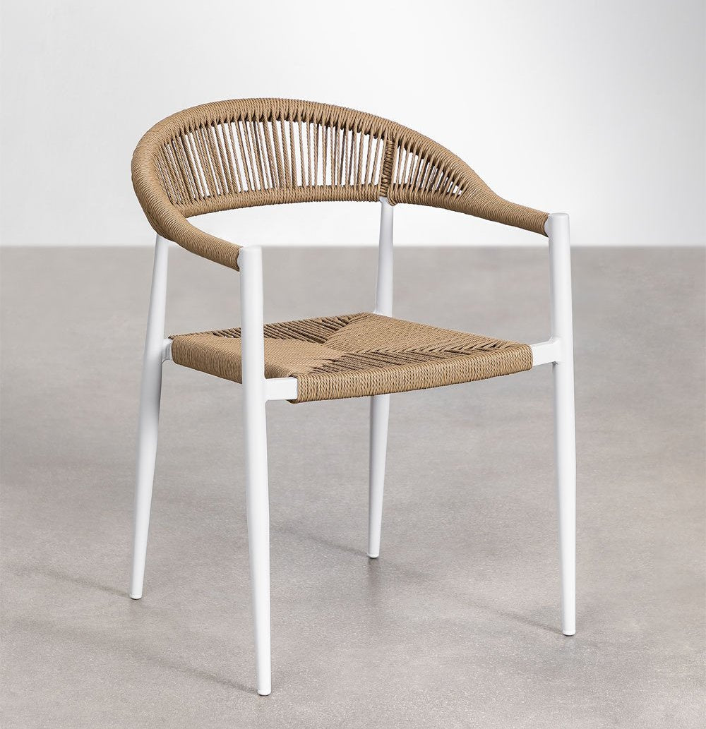 Stackable Metal and Synthetic Rope Garden Outdoor Arm Chair furniture for home, cafe & hotels