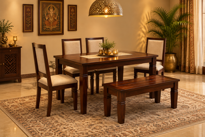 Sunrise Wooden Dining table with 4 Cushion chairs + 1 Bench furniture set !