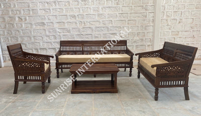 wooden hand carved sofa set design online in india